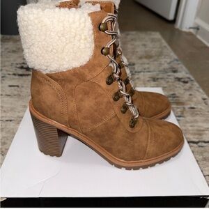 Nine West Brown Heeled Boots with White Detail